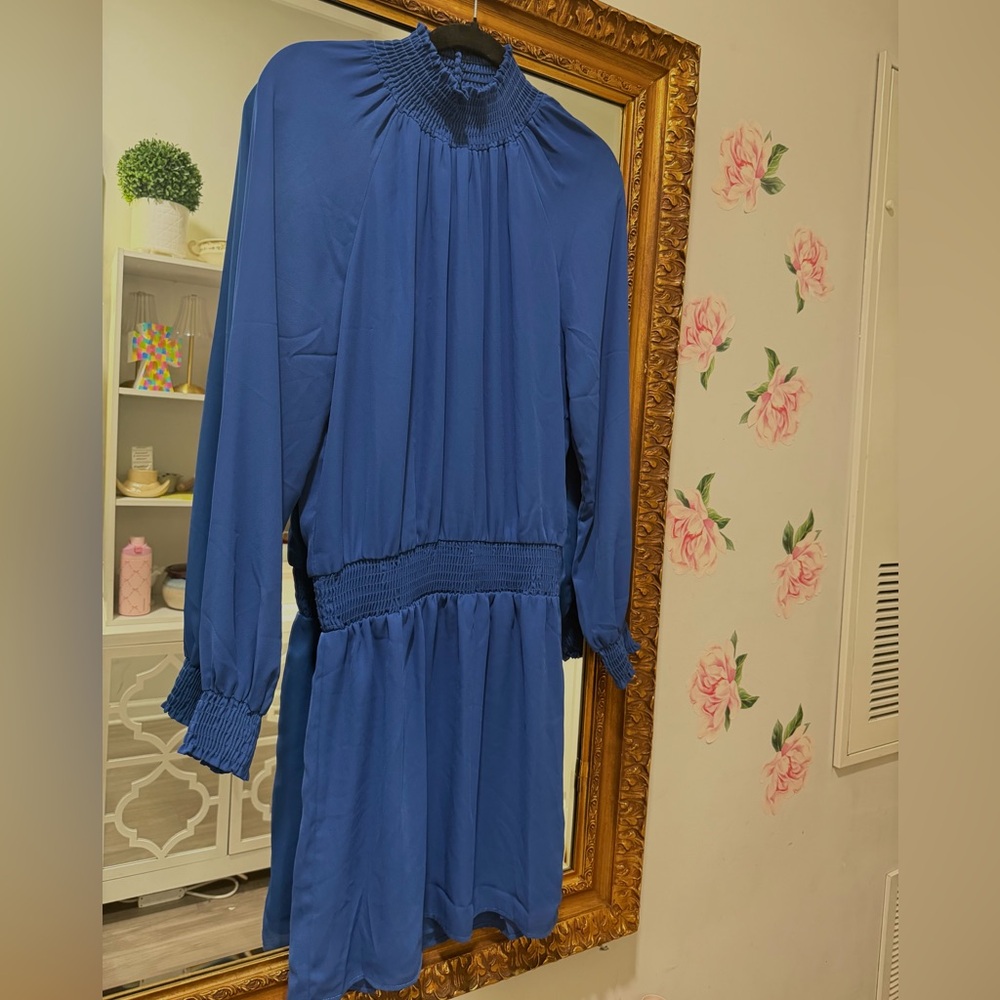 Artisan Cobalt Blue Smocked Long Sleeve Dress